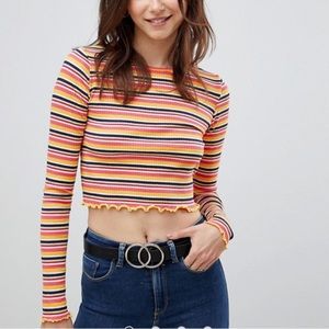 NWOT • Multi Colored Long-Sleeved Crop Top